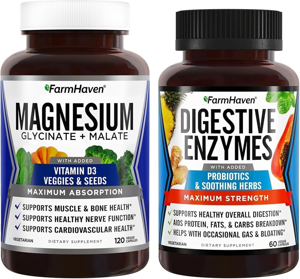 FarmHaven Digestive Enzymes with 18 Probiotics & Herbs Magnesium Glycinate & Malate Complex
