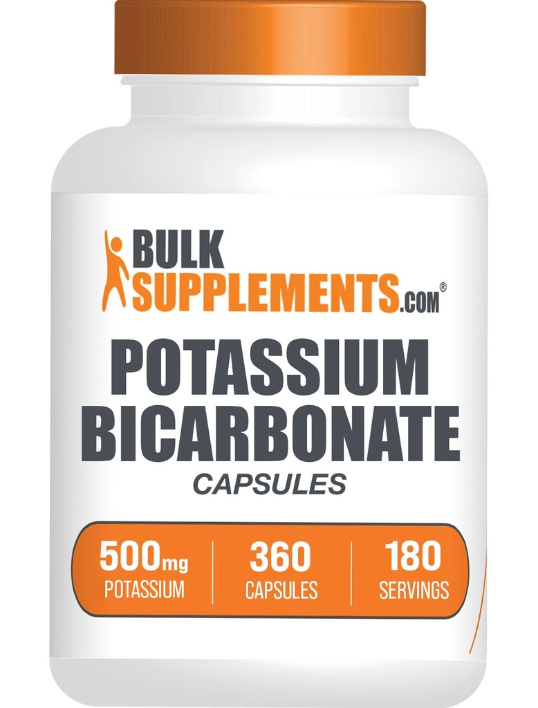 BulkSupplements.com Potassium Bicarbonate Capsules - Potassium Bicarbonate Supplement, 500mg of Potassium - Essential & Gluten Free, 2 Capsules per Serving, 360 Capsules (Pack of 1)