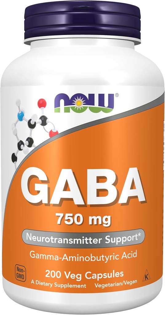 Şimdi Gıdalar Tamamlıyor, GABA (Gamma-Aminobutyric Acid) 750 mg, Nörotransmitter Desteği*, 200 Veg Capsules