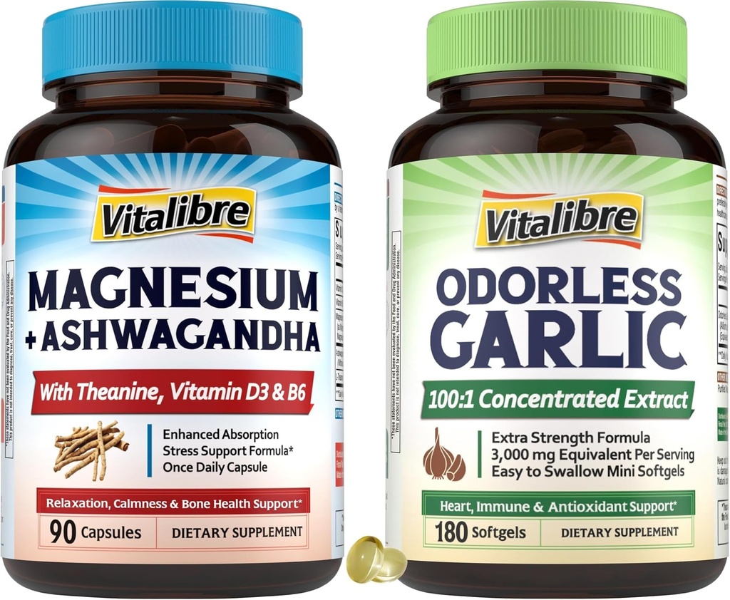 Magnesium Complex with Ashwagandha & L-Theanine + 3,000mg Equivalent Per Serving Odorless Garlic 180ct
