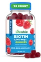Lifeable Sugar Free Biotin Gummies | 500006 Vitamin B7 | Great Tasting Biotin Supplement | for Hair growth, Skin and Nail Health | Hair Supplement for Women, Men, Yetişkinler | 90 Gummies | 5000