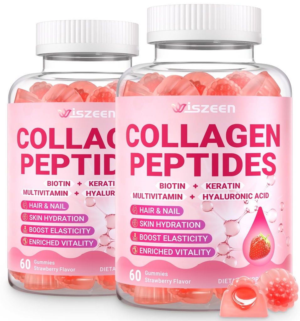 Collagen Gummies for Women, Sugar-Free Hydrolyzed Collagen Gummy with Type I, II, III, V, X Collagen Peptides, Biotin, Hyaluronic Acid & MultiVitamins, Promote Skin/Hair/Nail/Bones, 120 Cts