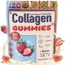 Collagen Peptides Gummies for Women – Biotin, Zinc, Vitamin D3 – 120 Count – Hydrolyzed Collagen Gummy Complex – Hair, Skin & Nails Support – Sugar-Free, Halal, Lactose-Free, Strawberry Cream Flavor