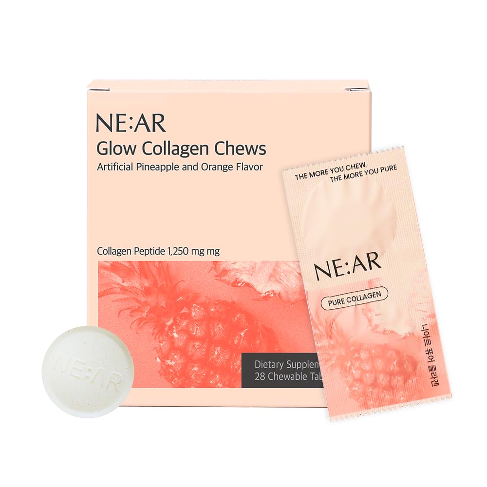 NE:AR Glow Collagen Chews – 2 500mg Peptides with Hyaluronic Acid & Vitamin C Tasty Easy Daily Support for Skin Hair Nails Pineapple Flavor