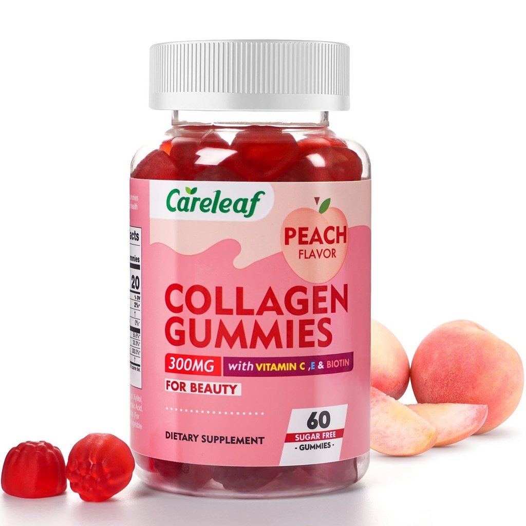 Sugar Free Collagen Gummies with Vitamin C Vitamin E Support Natural Collagen Production, Healthy Hair, Nails and Bones,Peach Flavor,60 Gummies for 30 Days Supply