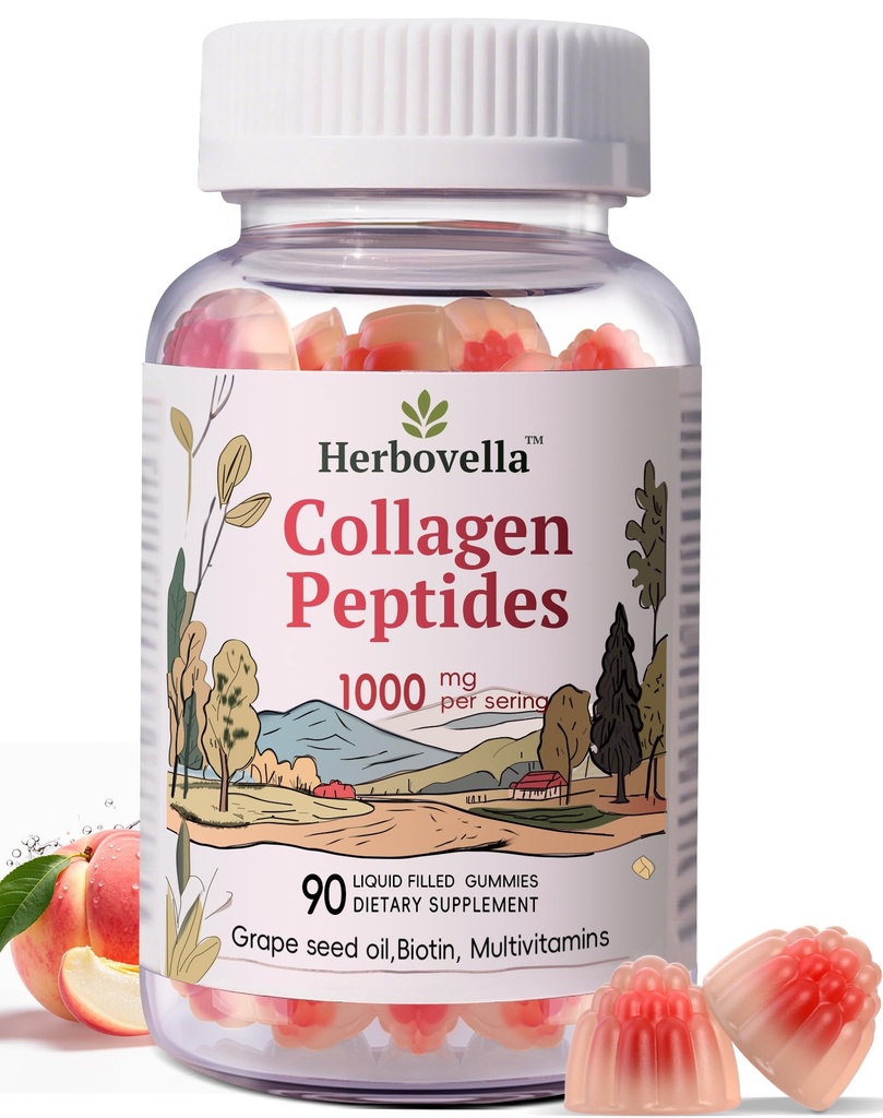 Marine Collagen Peptides Gummies for Women- Hydrolyzed Collagen Peptides 1000mg with Biotin, Vitamins, Hyaluronic Acid- for Skin Hair Nails -Sugar Free, 30 Servings, Peach Flavor