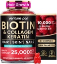 Venture Pal Biotin Gummies with Collagen & Keratin - Hair Growth Support Skin and Nail Strength Vitamins for Women & Men - Biotin 10000mcg | B-Complex | Saw Palmetto - Sugar Free, Non-GMO, 60ct