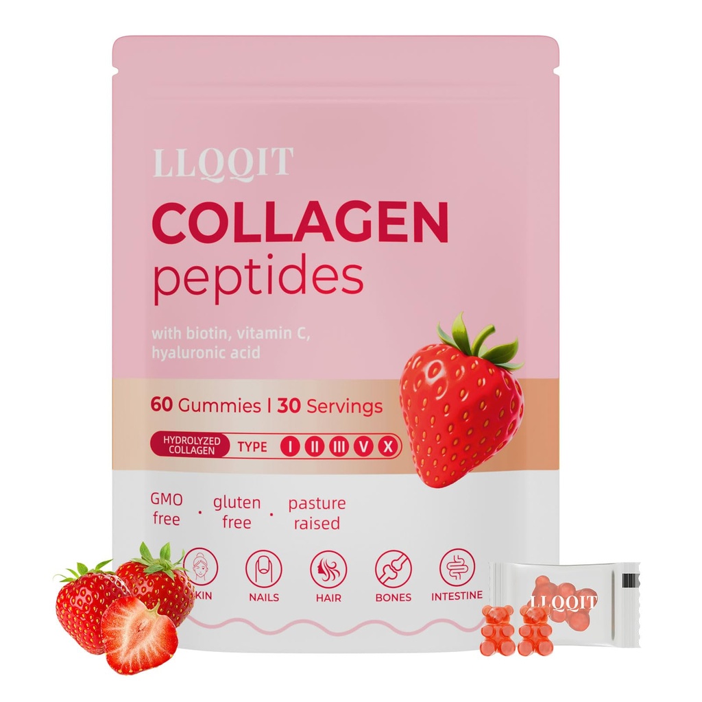 60 Count Multi-Collagen Peptides Gummies for Women - Packed with Types I, II, III, V, X, Vitamins C, E, Zinc & Hyaluronic Acid - Non-GMO & Gluten Free