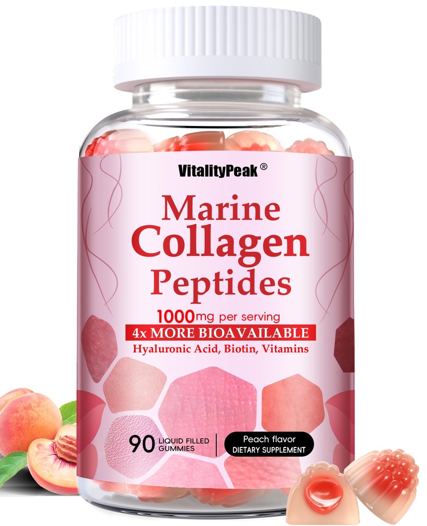 Marine Collagen Gummies for Women- Hydrolyzed Collagen Peptides 1000mg with Biotin,Vitamin C, E, Hyaluronic Acid- Collagen Supplement for Healthy Skin Hair Nails- Sugar Free, 90 Counts