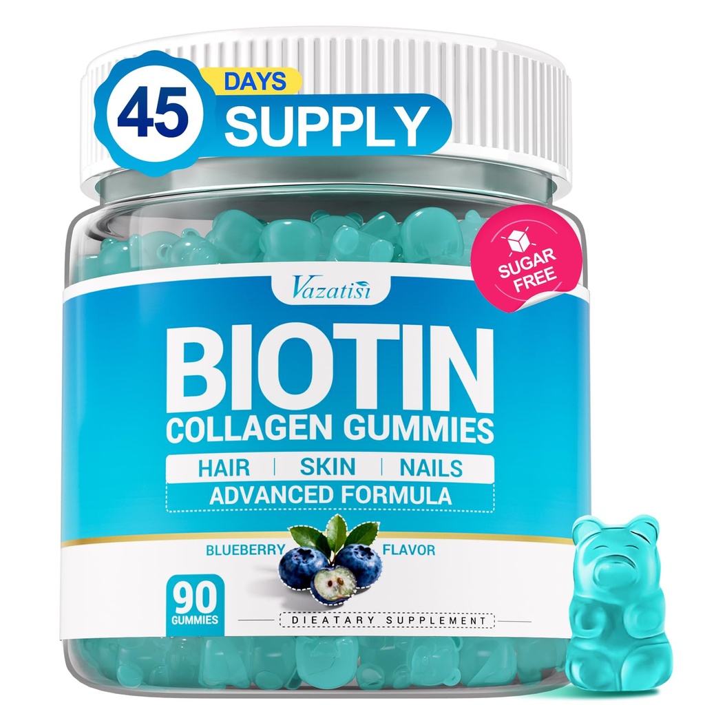 Biotin Gummies 10,000mcg with Collagen - 23-in-1 Hair Growth Gummies for Women & Men - Hair Skin and Nails Gummies with Keratin & Saw Palmetto - Sugar Free Non-GMO, Blueberry, 90 Count