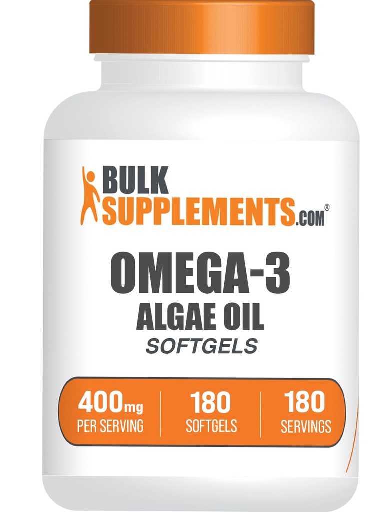 BulkSupplements.com Omega-3 Softgels - από Algal Oil, Algae Oil Omega 3 Συμπληρωματικό - Χωρίς γλουτένη, 1 Softgel ανά υπηρεσία, 180 Count (Pack of 1)