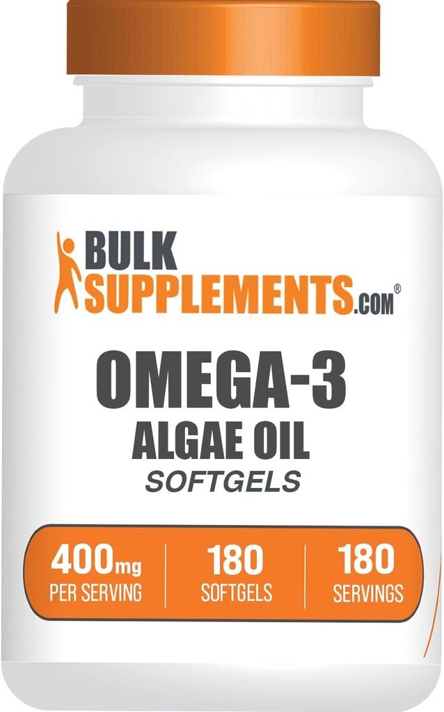 BulkSupplements.com Omega-3 Softgels - Algal Oil, Algae Oil Omega 3 Supplement - Gluten Free, 1 Softgel per Service, 180 Kont (en 1)