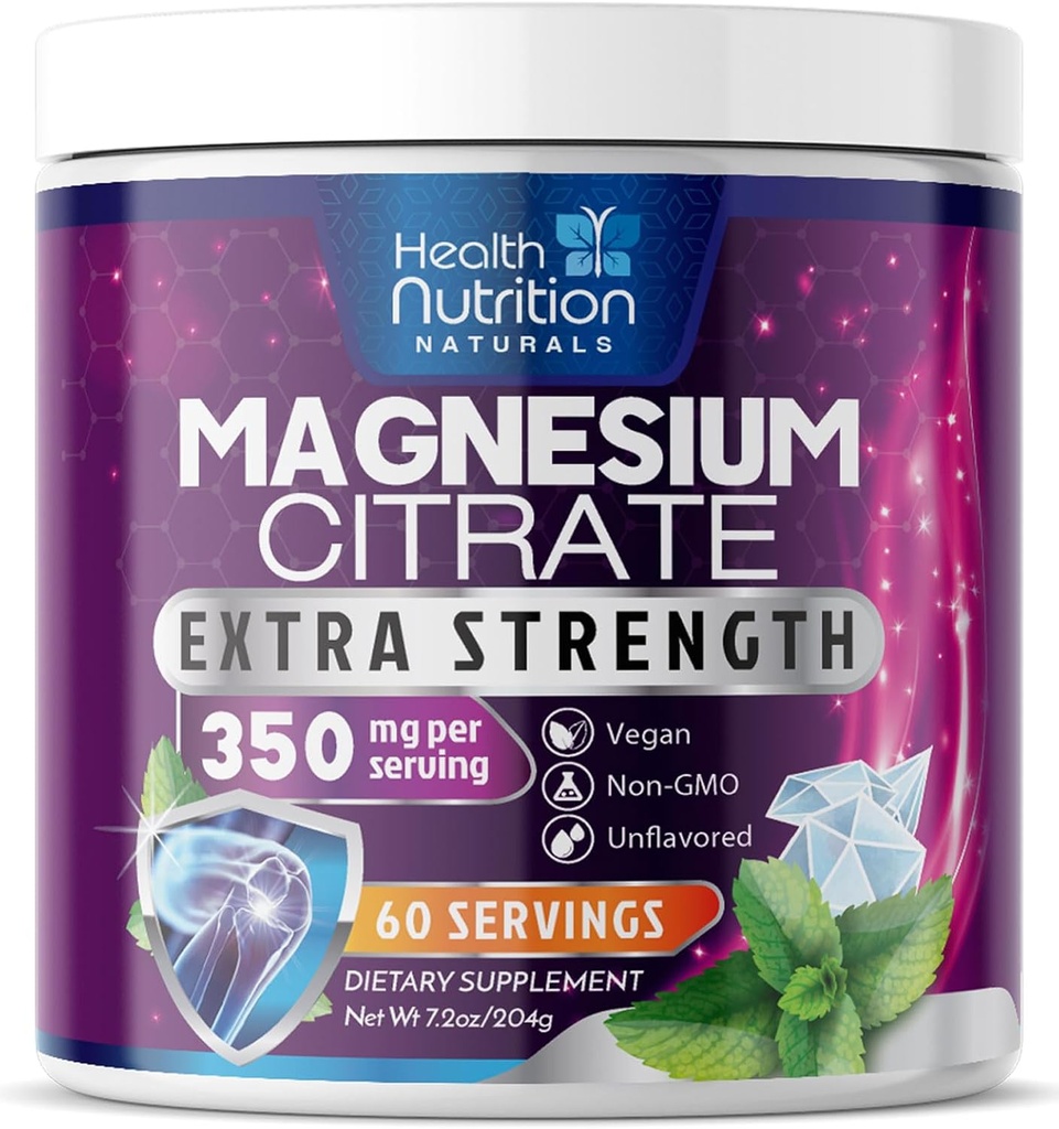 Magnezyum Citrate Supplement 350 mg - Magnezyum Citrate Toz İçecek Unflavored - Mag Citrate & Aquamin Supplements for Bone, Heart & Muscle Support, Sugar Free, Gluten Free, Vegan - 60 Hizmetler