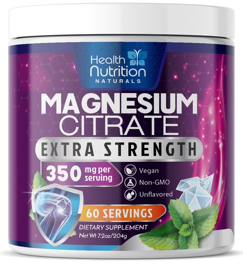 Magnezyum Citrate Supplement 350 mg - Magnezyum Citrate Toz İçecek Unflavored - Mag Citrate & Aquamin Supplements for Bone, Heart & Muscle Support, Sugar Free, Gluten Free, Vegan - 60 Hizmetler