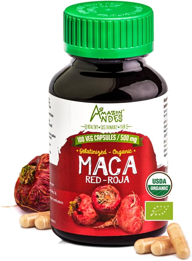 Vees Red maca Root Capsules - Kadın Sağlığı Supplement - Doğal Enerji Yönetimi - USDA NOP sertifikalı - Genitalized, Non GMO & Gluten Free - 100 Vegan Pills (1500 mg per Service) - Peru'da Yapılacaklar