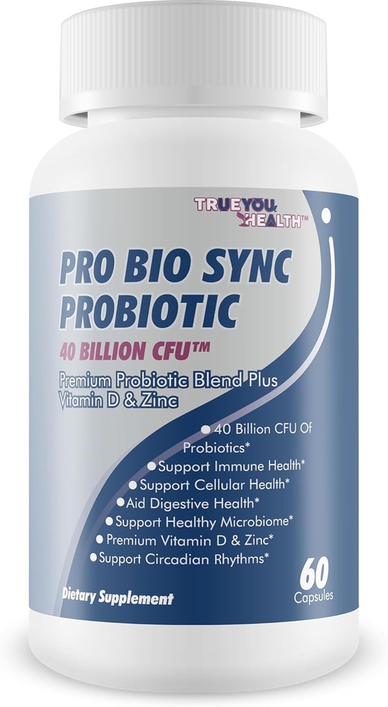 Pro Bio Sync Probiyotik 40 Milyar CFU - Immune Support ile Premium Probiyotik Supplement - Gut Microbiome - Çoklu Sağlık Faydaları - Destek Digestion, Cellular Health, Circadian Rhythm