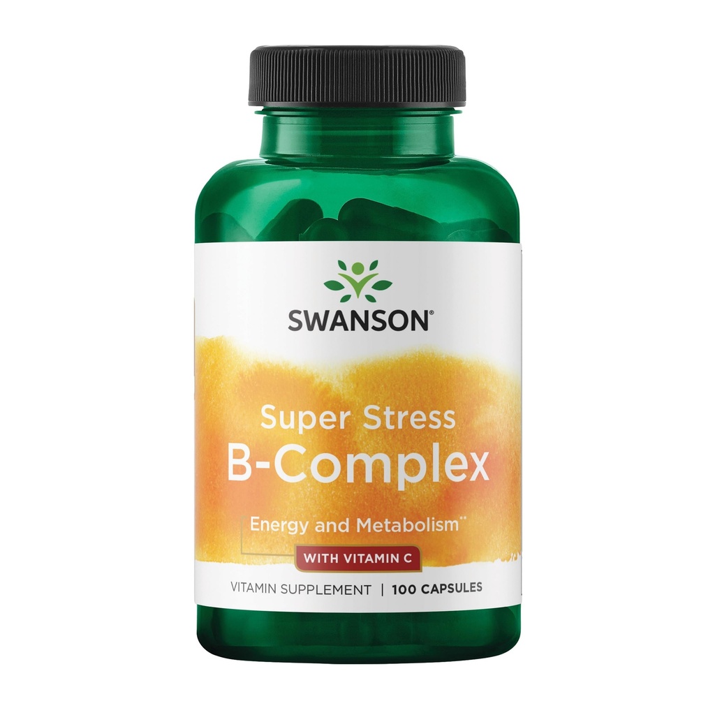 Swanson Super Stress B-Complex with Vitamin C for Stress-Prone Professionals Seeking Energy and Immune Support (100 Capsules)