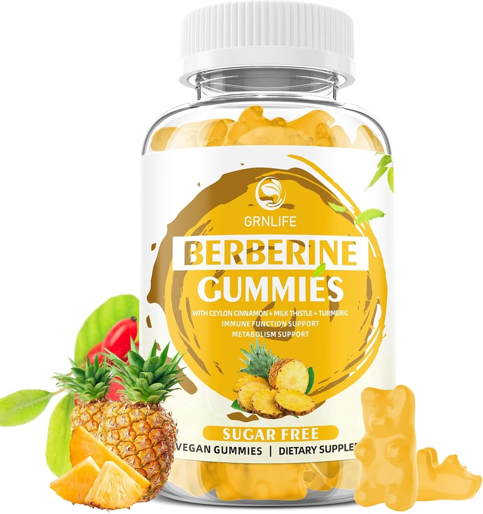Βερβερίνη Gummies με Ceylon Cinnamon 1500mg υψηλής δραστικότητας Berberine HCL συμπλήρωμα για την υποστήριξη του ανοσοποιητικού και του μεταβολισμού, χωρίς ζάχαρη, ανανάς Γεύση - 60 κόμης