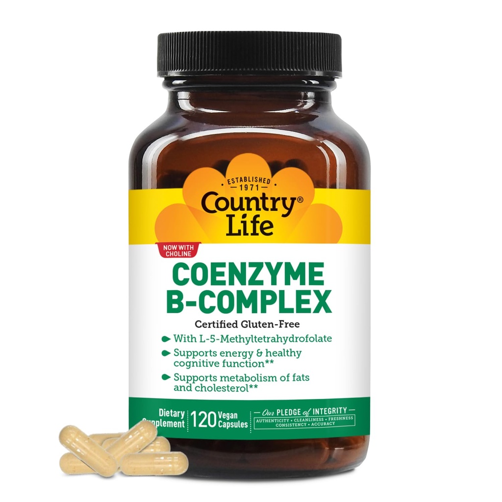 Country Life Coenzyme B-Complex, 120 Capsules – Supports Energy & Metabolism, Mood & Cognitive Function – Vegan, Gluten-Free, Bioavailable B Vitamins with Choline