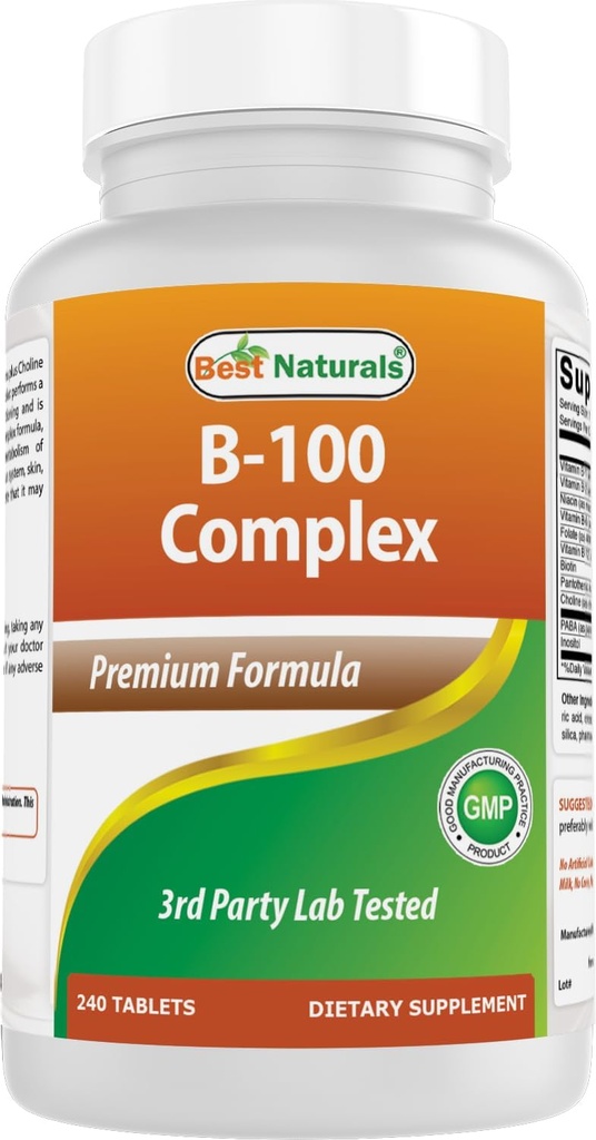 Best Naturals Vitamin B Complex with Inositol, PABA 240 Tablets - Made in the USA - Non-GMO & Gluten Free