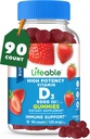 Lifeable Sugar Free Vitamin D 5000 IU - Great Tasting Natural Flavor Gummy Supplement - Gluten Free Vegetarian GMO-Free Chewable - for Immune Support and Bone Health - for Yetişkinler - 90 Gummies