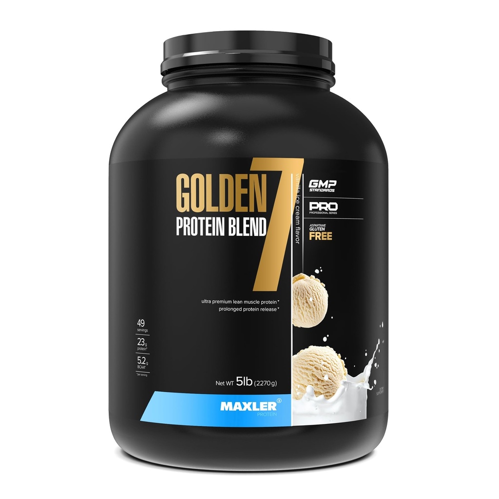 Maxler Golden 7 Protein Blend - Protein Powder for Muscle Gain & Recovery - Vanilla Protein Powder 5 lb