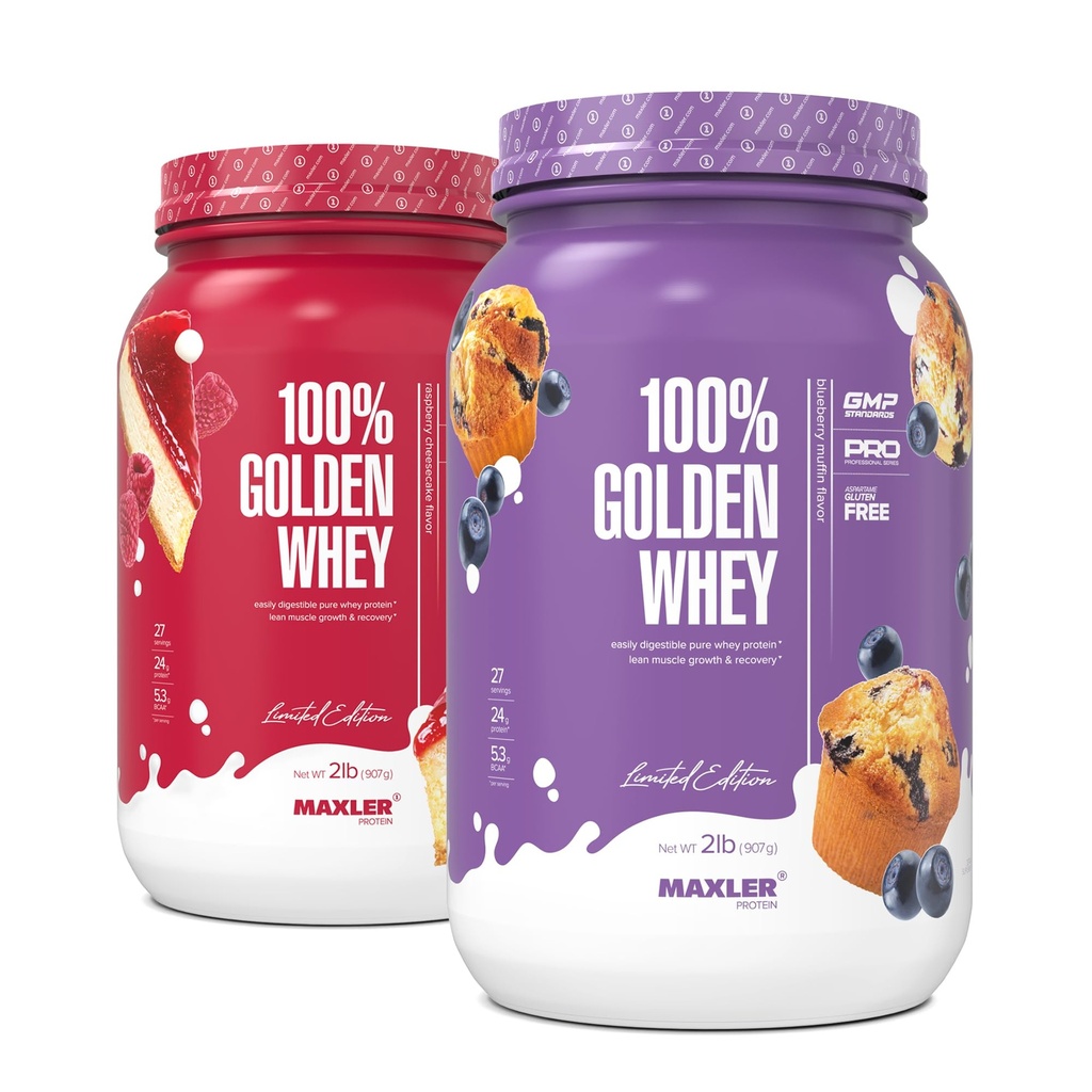 Maxler 100% Golden Whey Raspberry Cheesecake and Blueberry Muffin Bundle