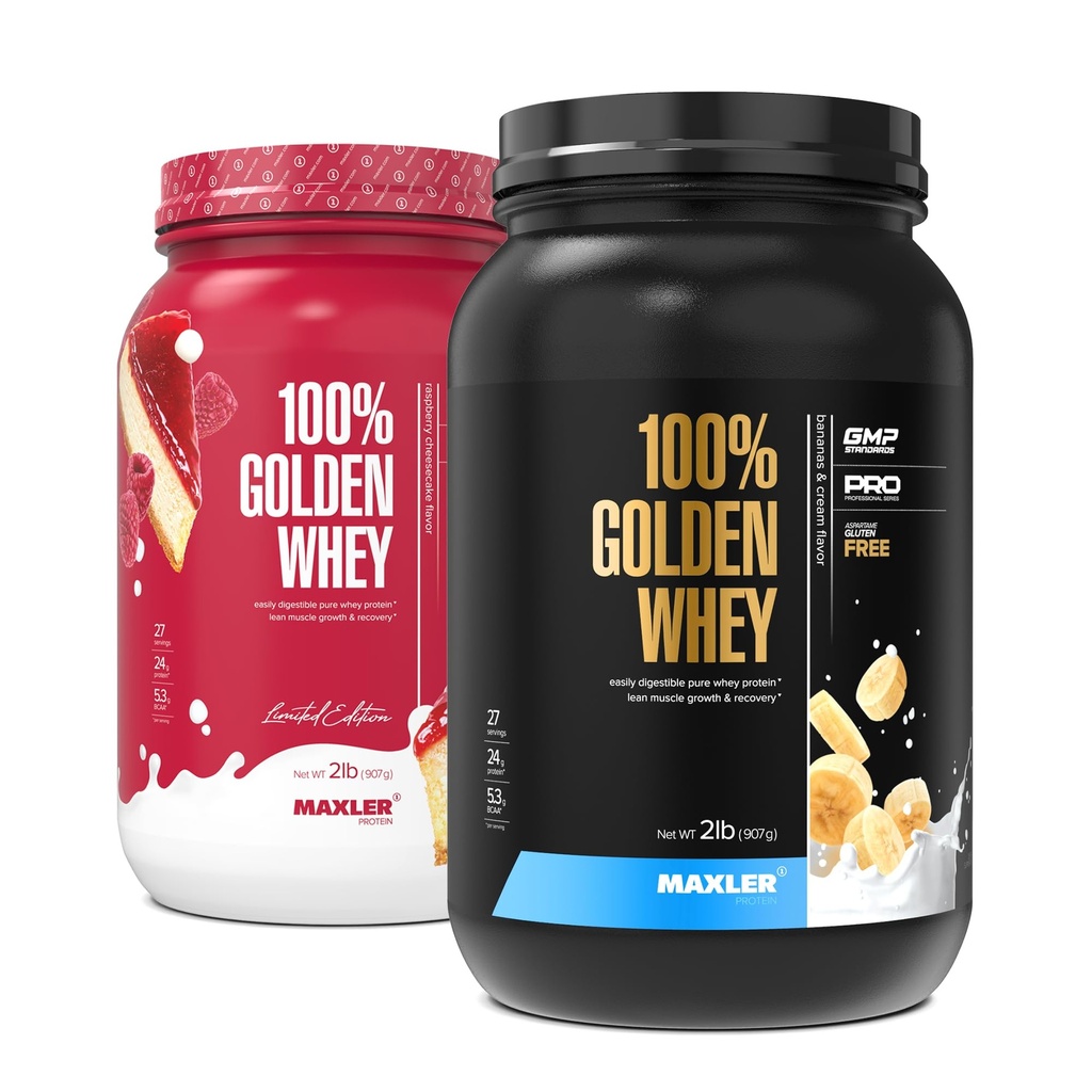 Maxler 100% Golden Whey Raspberry Cheesecake and Bananas & Cream Bundle