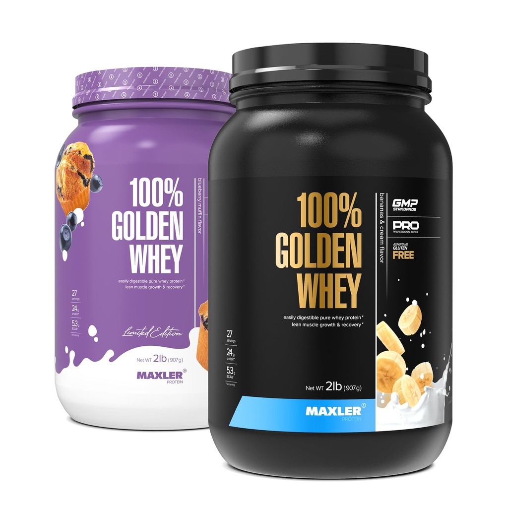 Maxler 100% Golden Whey Blueberry Muffin and Bananas & Cream Bundle