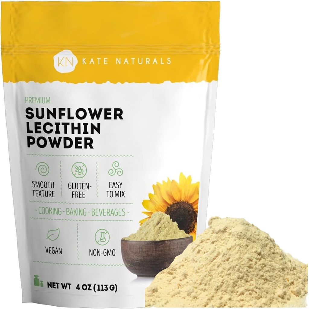 Kate Naturals Sunflower Lecithin Powder for Baking Bread, Gummies, Cooking. Lecithin Supplement for Clogged Milk Ducts. Substitute for Soy Lecithin Powder (4oz, Non-GMO)