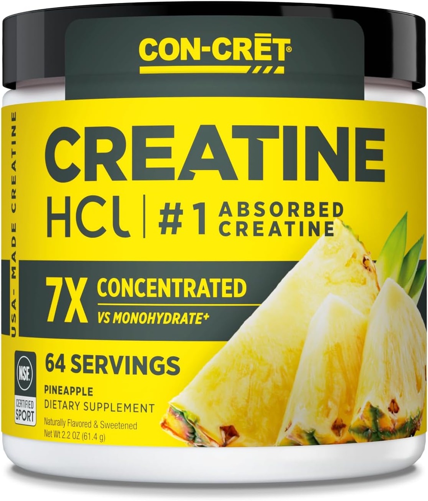 CON-CRET Tinatine HCl Toz | Kas, Bilişsel, Hücre Enerji Desteği | Bloating or Cramps | USA Made & NSF Sertifikalı | Pineapple (64 Hizmet)