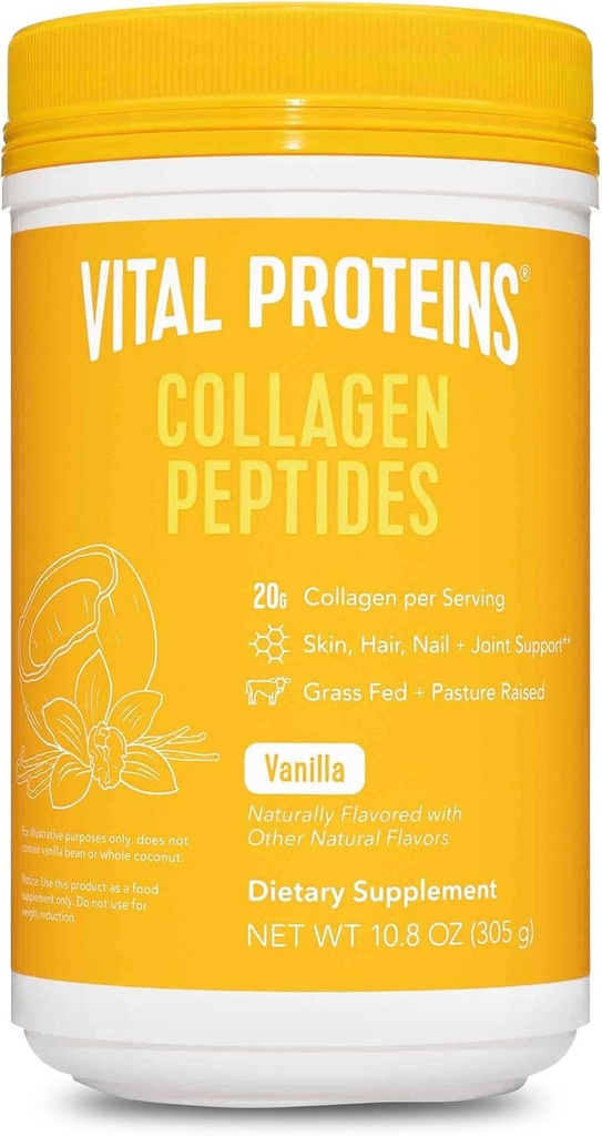 Vital Proteins Hydrolyzed Collagen Skin Saç Çiçeği Ortak Madagascar Toz Supplement with Mad Vanilla Beans, Coconut, Hyaluronic Asit ve Probiyotikler, Süt Free, 10.8 Oz