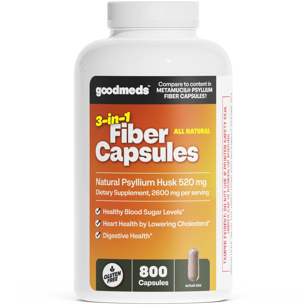 Psyllium Husk Fiber 520mg Capsules Supplement Soluble Dietary Colon Support for Women and Men, Restore Digestive Regularity and Balance (800 Count)
