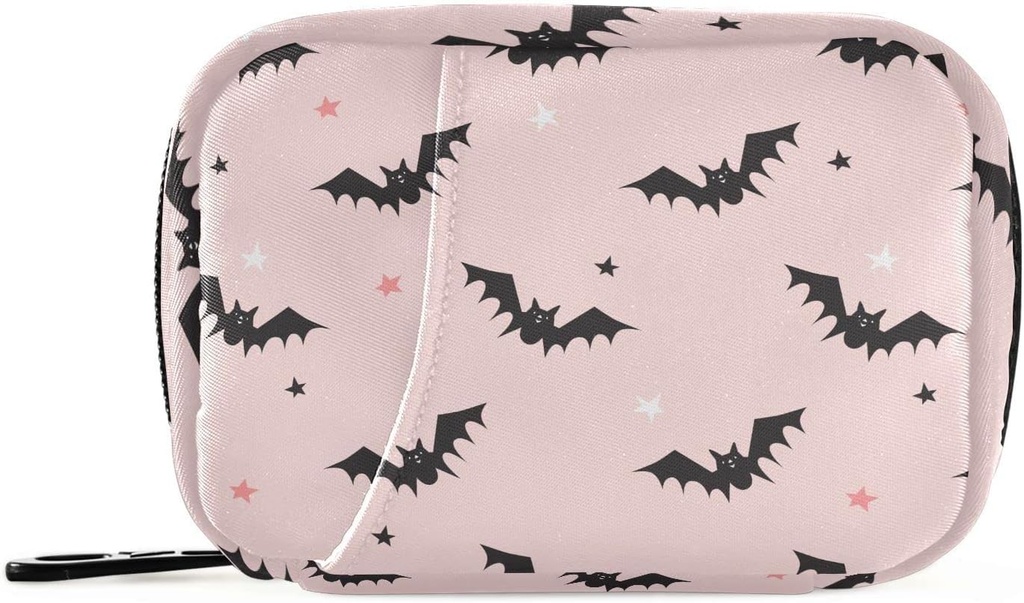 Halloween Bats Pink Pill Box 7 Day Pill Case Travel Pill Organizer Bag with diamond Weekly Vitamin Medicine Supplementrec Pouch Bag