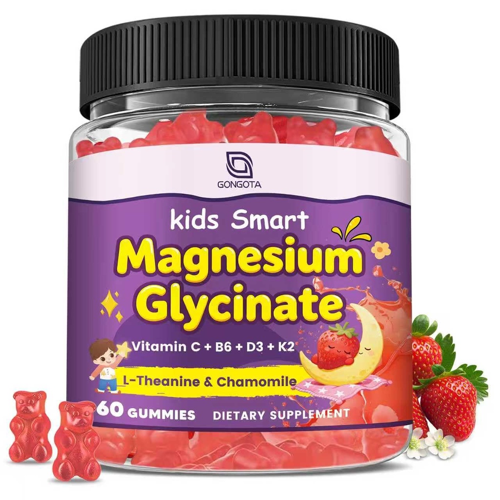 Magnesium Glycinate Gummies for Kids & Adults - 400/200mg Magnesium Supplement with L-Theanine, Chamomile, D3 & K2, Kids Sleep Gummies Melatonin Free, for Zzz & Relax, Cognition - Sugar Free, 60 Ct
