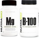 NutraBio B-100 Β Βιταμίνη Σύμπλεγμα και Reacted Magnesium Supplement Bundle – Συμπλήρωμα βιταμίνης Bundle μπορεί να βοηθήσει με το ανοσοποιητικό σύστημα, την υγεία των οστών, υγιή μαλλιά, δέρμα, και νύχια