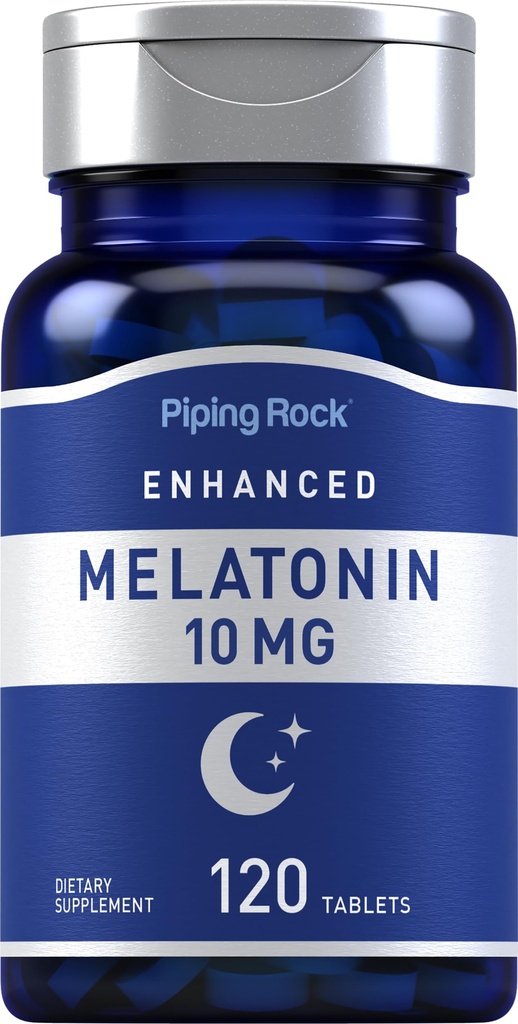 Piping Rock Melatonin 10mg | 120 Tablets | with L-Theanine | Adult Sleep Supplement | Extra Strength Formula | Vegetarian, Non-GMO, Gluten Free