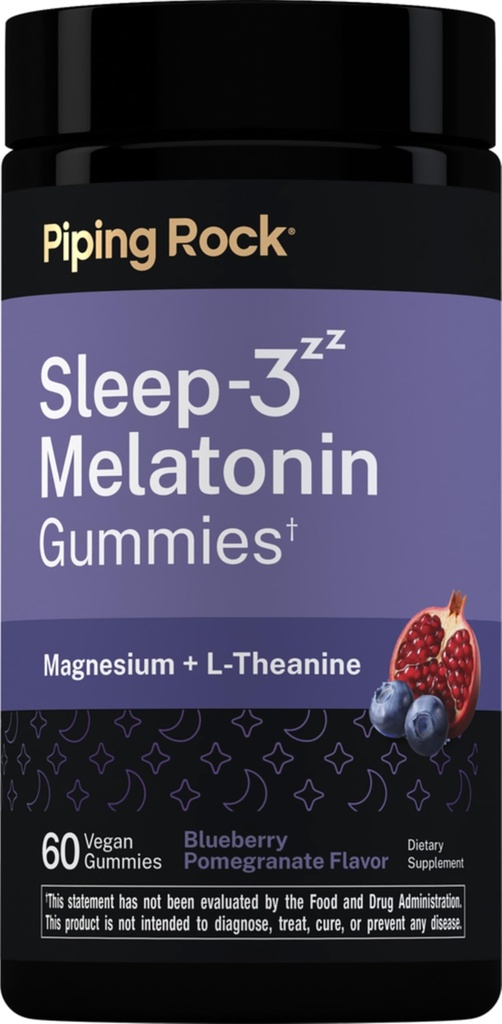 Piping Rock Melatonin Gummies | with Magnesium and L-Theanine | Blueberry Pomegranate Flavor | Vegan, Non-GMO and Gluten Free Supplement