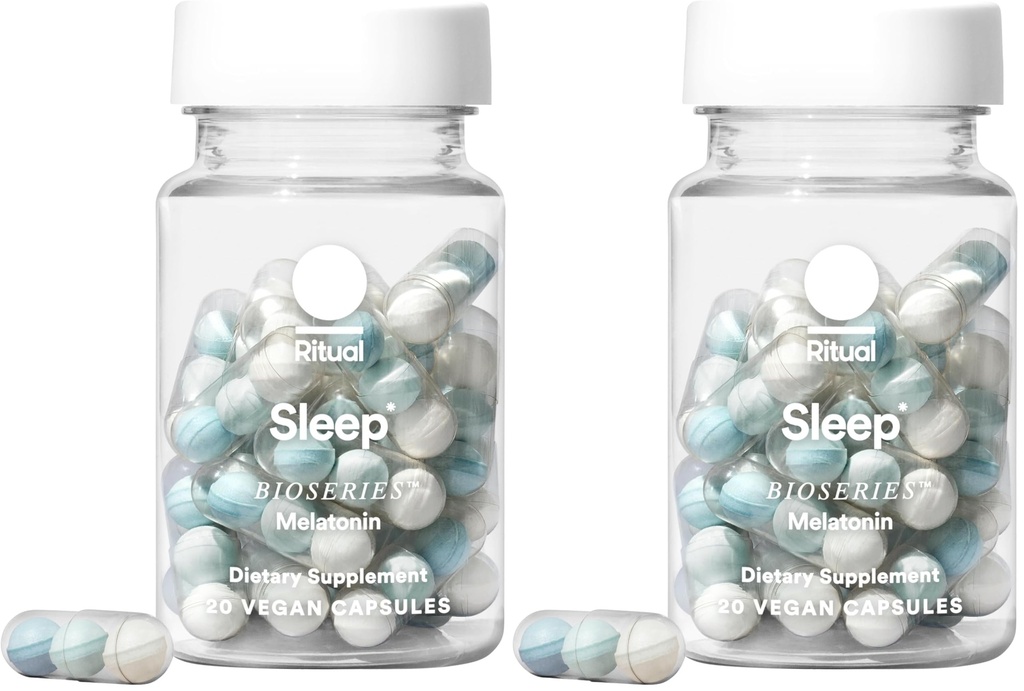 Ritual Sleep Bioseries™ Melatonin: Sleep Aid for Adults, Sleep Supplement with Time Released Capsules, Vegan Drug Free Sleep Vitamins for All Night Sleep Support, 20 Capsules (Pack of 2)