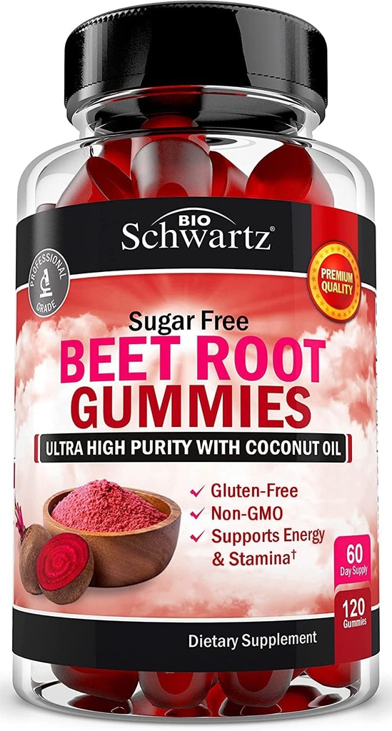 Sugar Free Beet Root Gummies - Nitrik Oksit Gummies Enestorpsiyonlar için Piramit Yağı ile Infüzyon - Enerji ve Tüm Vücut Sağlığı - Delicious Strawberry Flavor - 120 Count (60 Day Supply)
