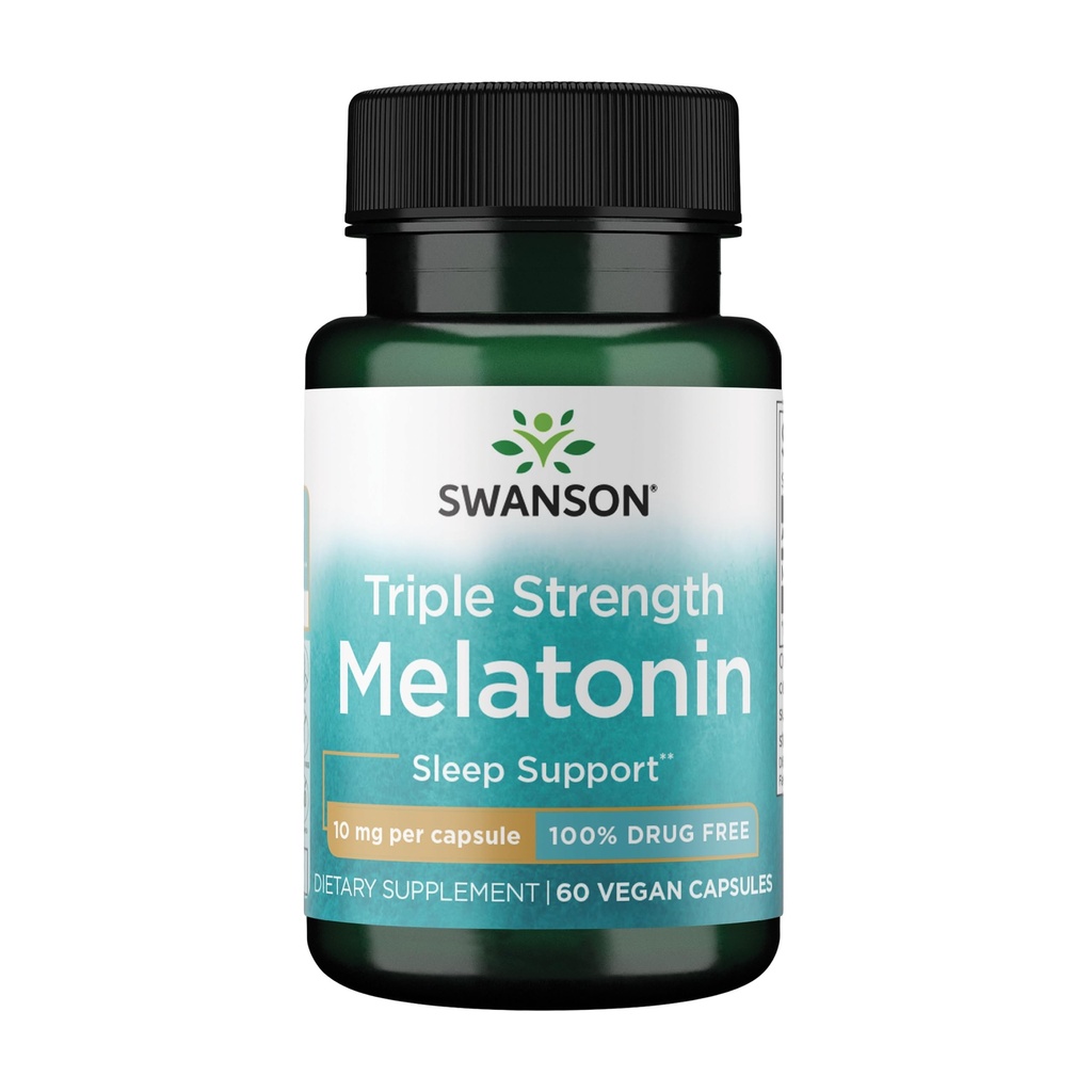 Swanson Triple Strength Melatonin - Natural Sleep Support for Disrupted Sleep Cycles - (60 Capsules, 10mg Each)