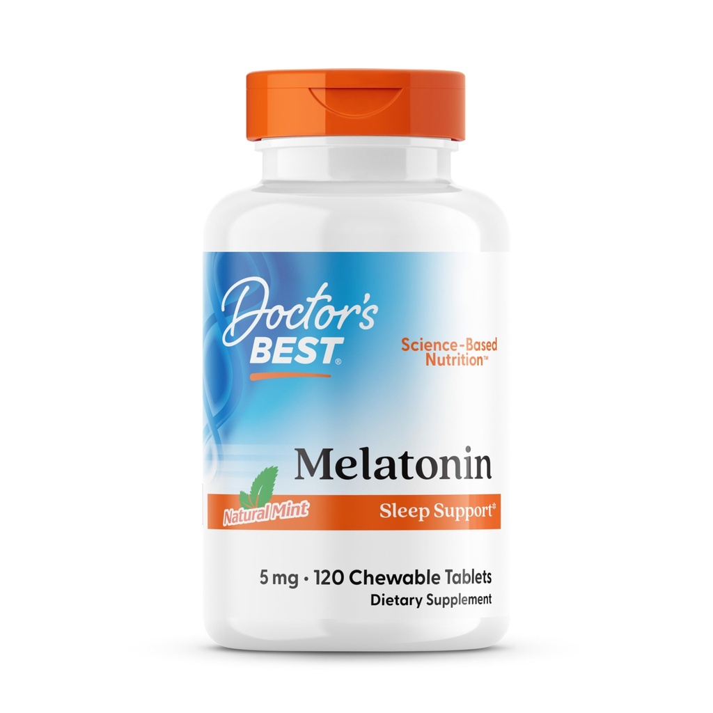 Doctors Best Melatonin 5mg Chewables for Adults - Sleep Support for Men & Women, Melatonin Supplement 5 mg, Gluten Free, Vegan, Non GMO, Natural Mint Flavor - 120 Chewable Tablets