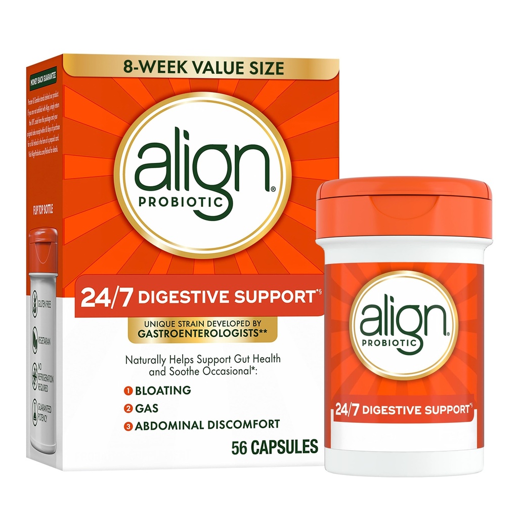 Align Probiyotik, 7/24 Digestive Support*§, Kadınlar ve Erkekler için Probiyotikler, Digestive Health, Erkekler ve Kadınlar Probiyotik Capsules Relieve Occasional Bloating & Gas*, 56 Capsules