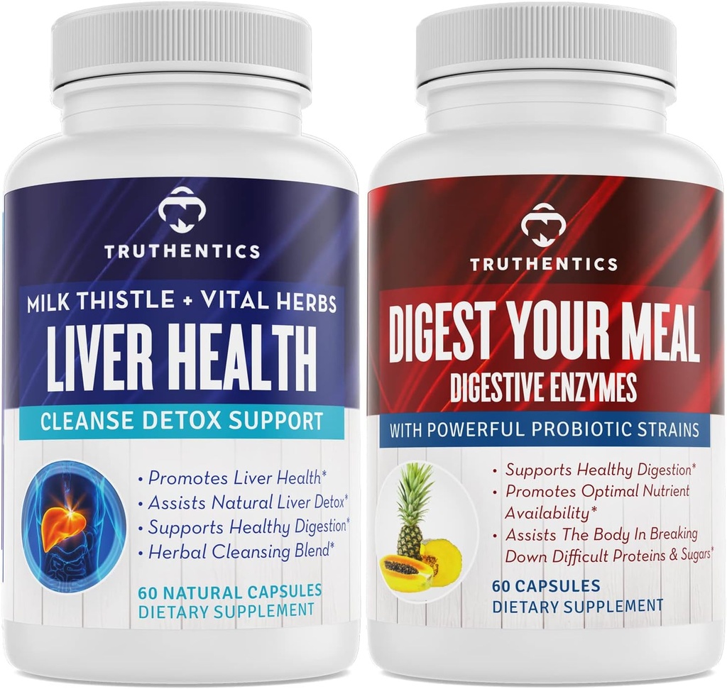 TRUTHENTICS Liver Health and Digestive Enzymes Sche - Liver Cleanse Detox, Digestion, Nutrient Abxia, Occasional Gas ve Bloating - Gluten Free, Non-GMO