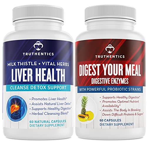 TRUTHENTICS Liver Health and Digestive Enzymes Sche - Liver Cleanse Detox, Digestion, Nutrient Abxia, Occasional Gas ve Bloating - Gluten Free, Non-GMO