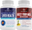 TRUTHENTICS Liver Health and Digestive Enzymes Bundle - Υποστήριξη για τον καθαρισμό του ήπατος Detox, Digestion, Απορρόφηση θρεπτικών ουσιών, Περιστασιακό αέριο και Bloating - Χωρίς γλουτένη, Μη ΓΤΟ