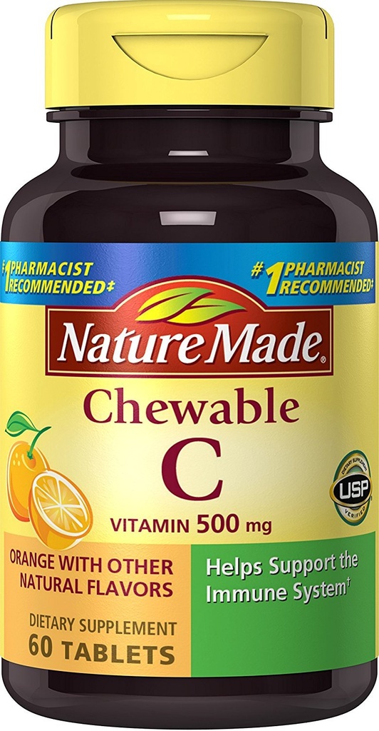 Nature Made Chewable Vitamin C 500 mg Tabletleri, Immune System (Pack of 3)