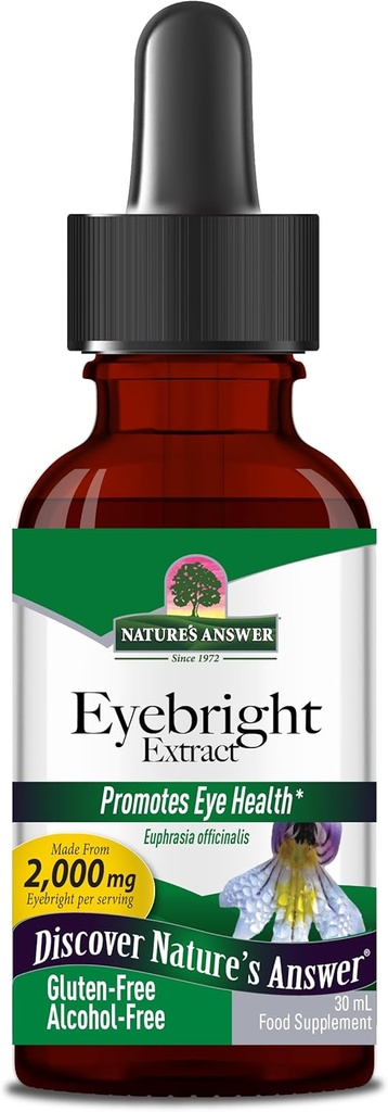 Nature's Answer Eyebright Herb | Sağlıklı Gözler ve Vizyon | No-GMO | Alkol Özgür, Gluten-Free, Kosher sertifikalı, Vegan & No Preservatives 1oz