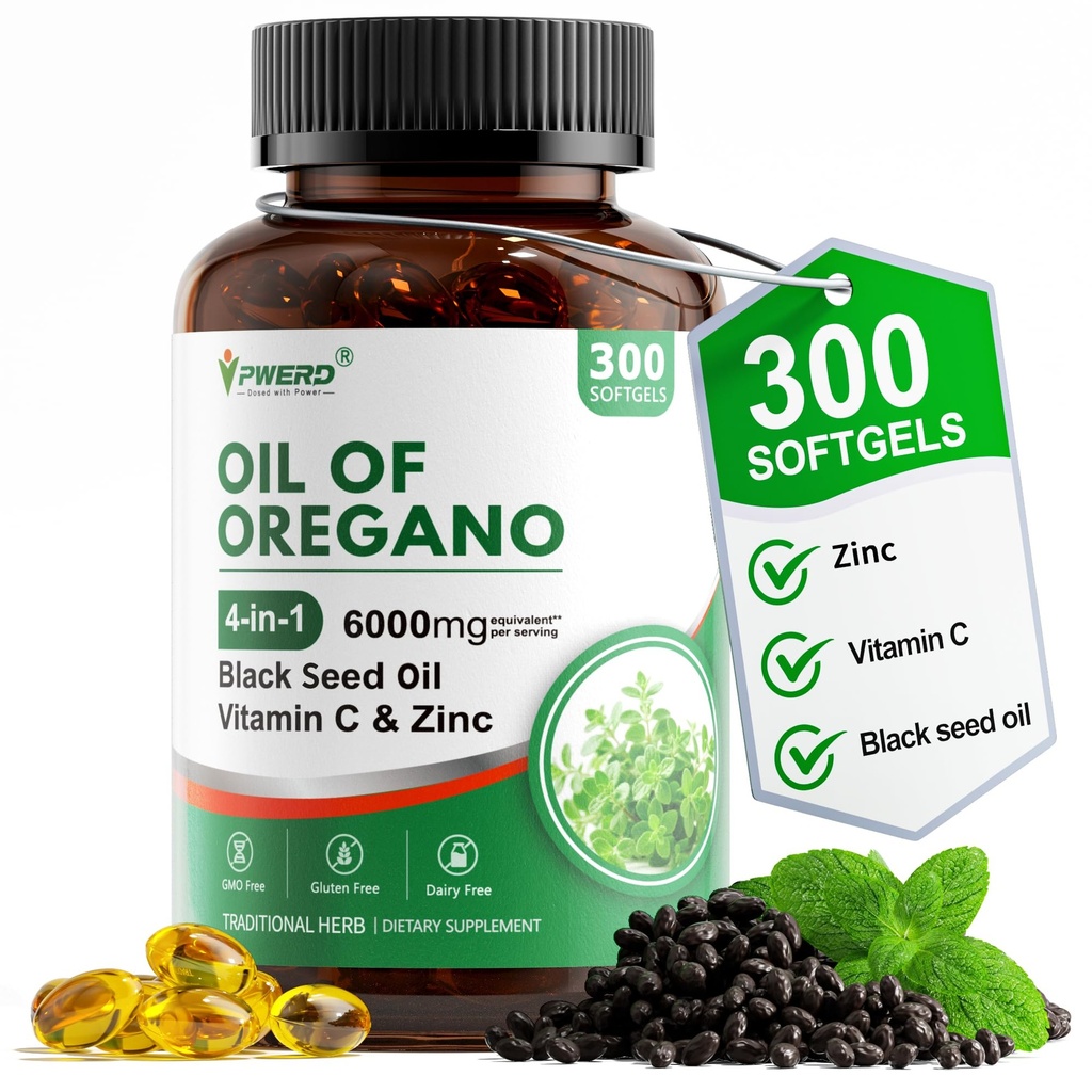 300 Softgels Wild Oregano Oil Capsules Organic Pills of Oregano Softgels Capsules Organic with Black Seed Oil