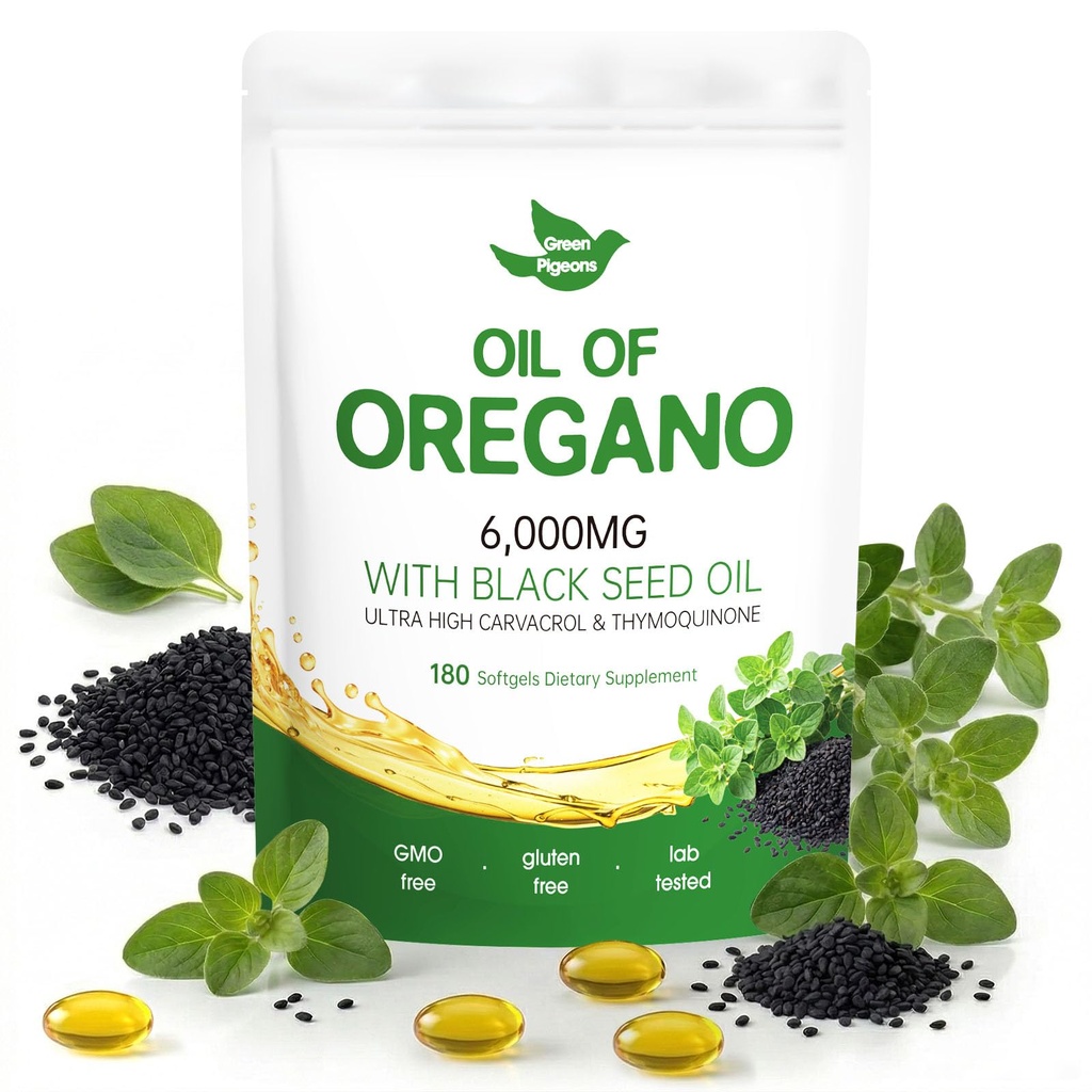 Oil of Oregano with Black Seed Oil, 180 Count Oregano Oil Capsules Organic with 4X Strength of Carvacrol and Thymoquinone, Non-GMO, Natural Herbal Health Supplement.